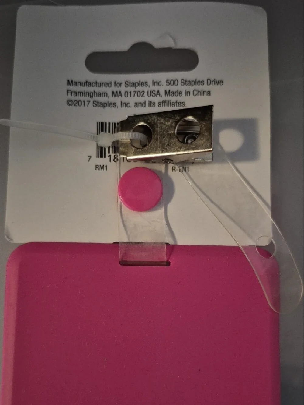 Staple Pink Rubberized Badge Holder with Clear Window